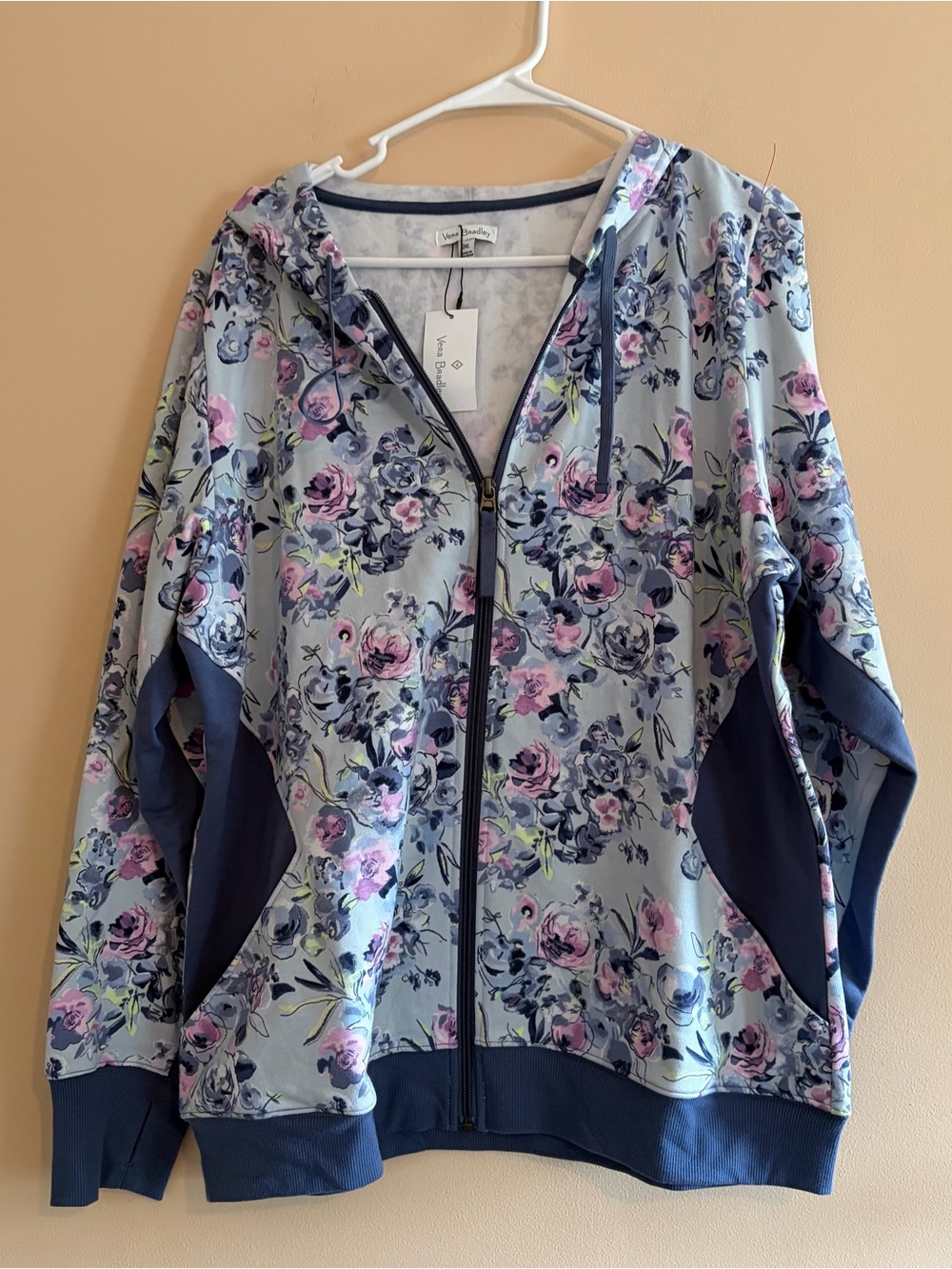 Vera Bradley floral Zip-Up Hoodie Jacket - Blue/Pink NWT sweatshirt